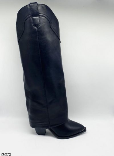 Bota texana negro doblez punta plateado tacon 10cm   255-087