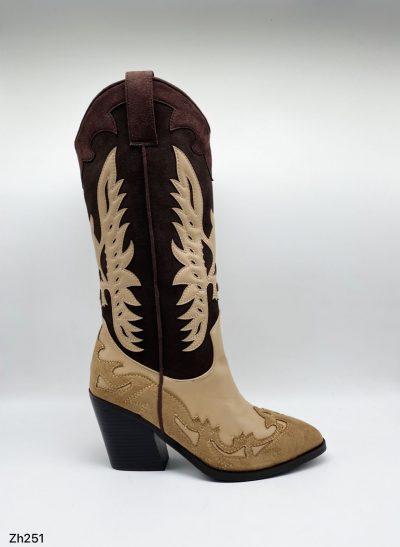 Bota texana beige y café oscuro tacon 9cm   HX3083-C1188