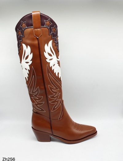 Bota texana café detalles blanco tacon 6cm  HX3168-C1210