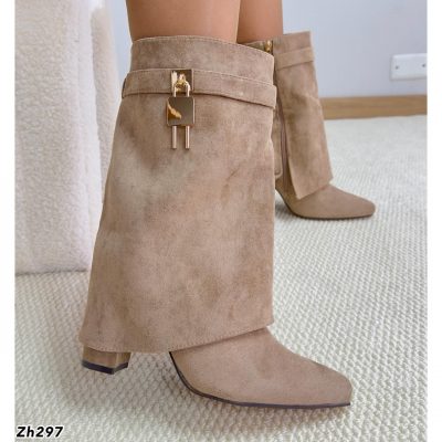 Botin beige doblez detalle dorado tacon 9cm   52217   C-103