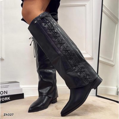 Bota caña alta negro doblez detalle cordon tacon 3cm  2P9A-X3477-07  C-120